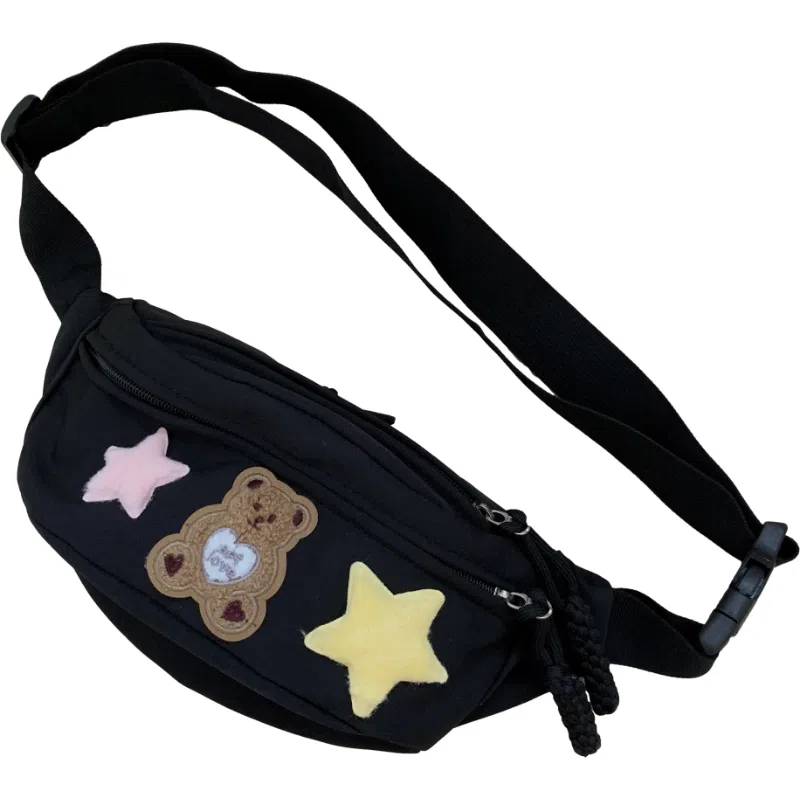 草丛喵喵喵 休闲简约日常通勤时尚百搭 复合尼龙布 胸包 常规 男款 黑色/白色