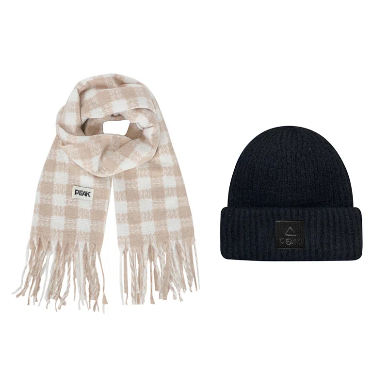 匹克 保暖套装千鸟流苏撞时尚百搭 绒线围巾 男女同款情侣款