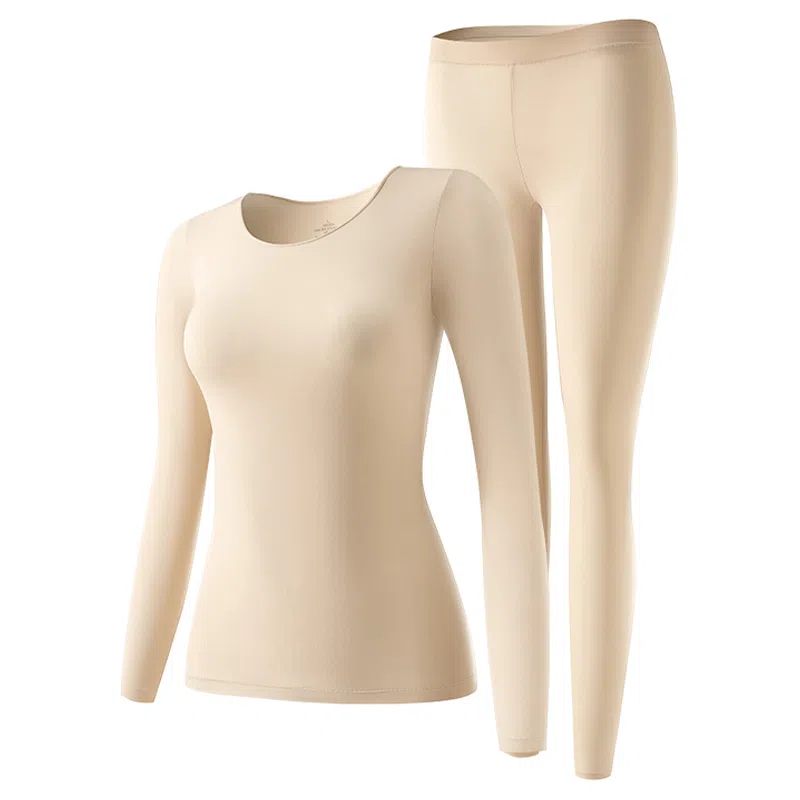 二三二三 隐形美肤薄款无痕圆领打底纯色舒适润肤无痕秋衣秋裤保暖套装 女款