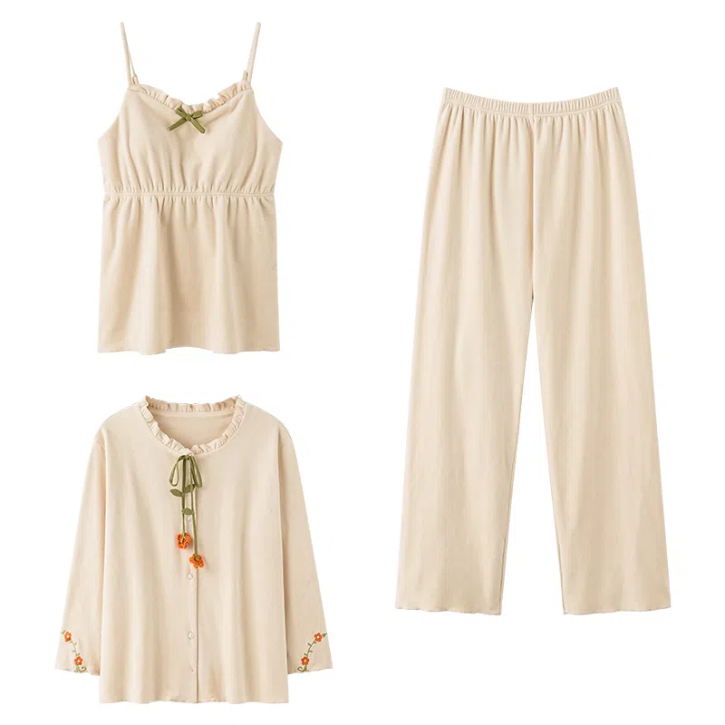 莫代尔 简约轻熟风柔软时尚亲肤透气可外穿居家服睡衣套装 女款 杏色