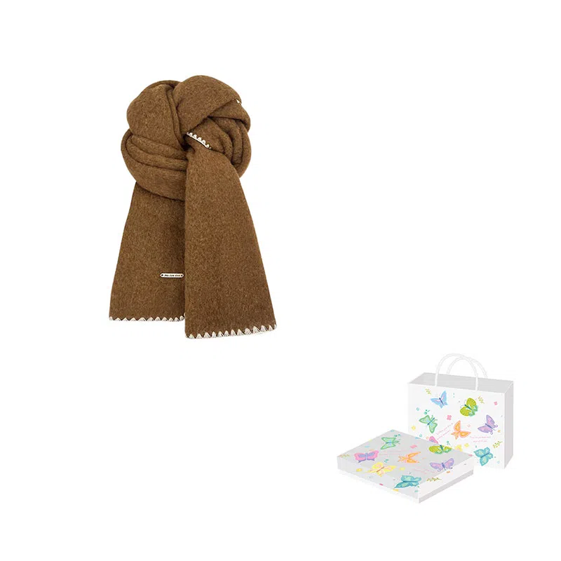 浪莎 超软糯锁边含羊毛围巾女生冬季纯色加厚保暖百搭韩系氛围感围脖护颈披肩 男女同款情侣款 礼盒装 绒线围巾 男女同款情侣款