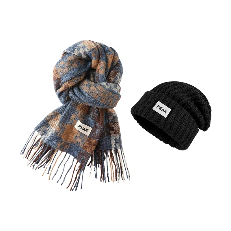 匹克 复古氛围感 流苏千鸟格英伦风 防寒保暖 聚酯纤维 绒线围巾 男女同款情侣款