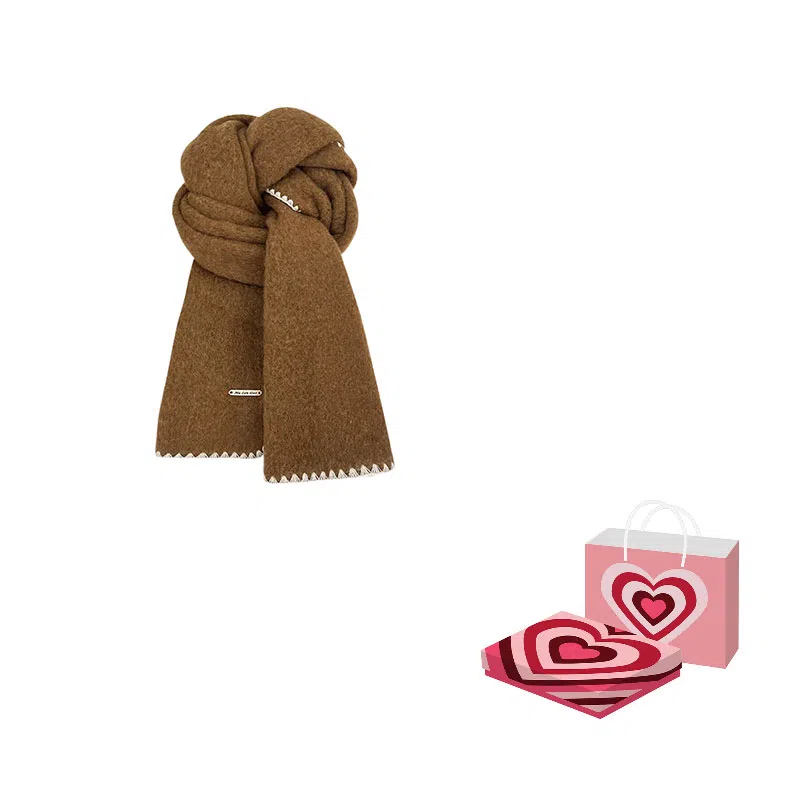 浪莎 超软糯锁边含羊毛围巾女生冬季纯色加厚保暖百搭韩系氛围感围脖护颈披肩 男女同款情侣款 礼盒装 绒线围巾 男女同款情侣款