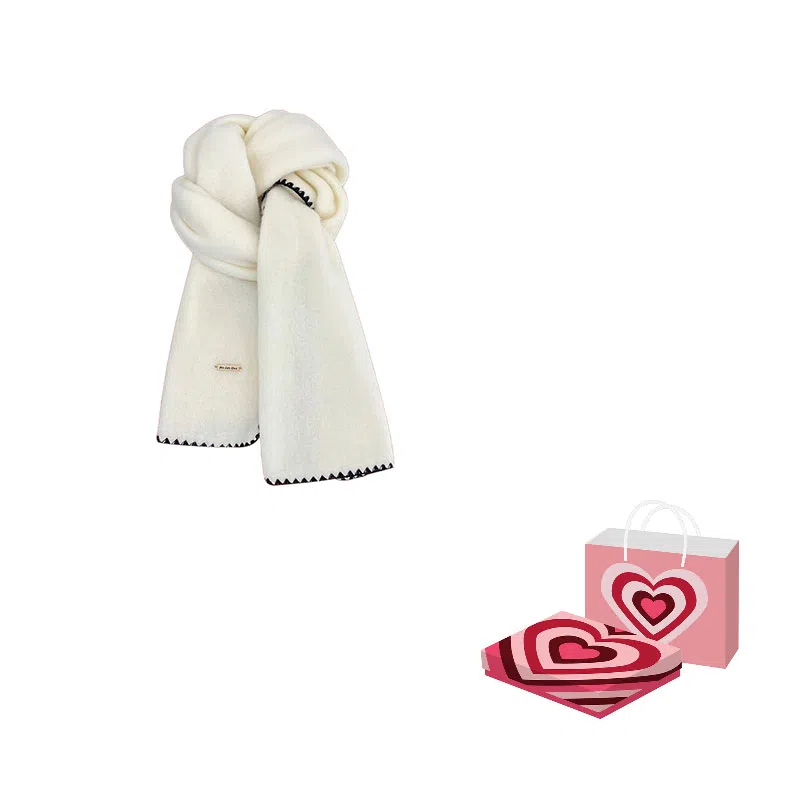 浪莎 超软糯锁边含羊毛围巾女生冬季纯色加厚保暖百搭韩系氛围感围脖护颈披肩 男女同款情侣款 礼盒装 绒线围巾 男女同款情侣款