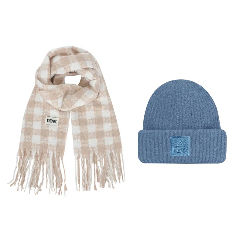 匹克 保暖套装千鸟流苏撞时尚百搭 绒线围巾 男女同款情侣款