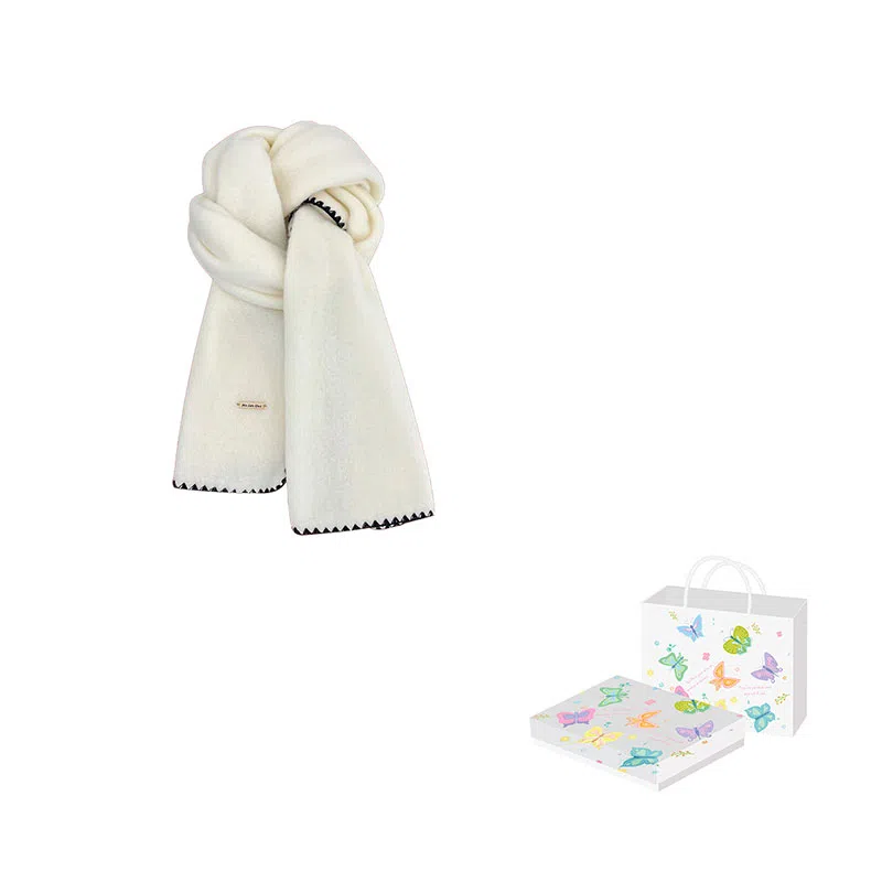 浪莎 超软糯锁边含羊毛围巾女生冬季纯色加厚保暖百搭韩系氛围感围脖护颈披肩 男女同款情侣款 礼盒装 绒线围巾 男女同款情侣款