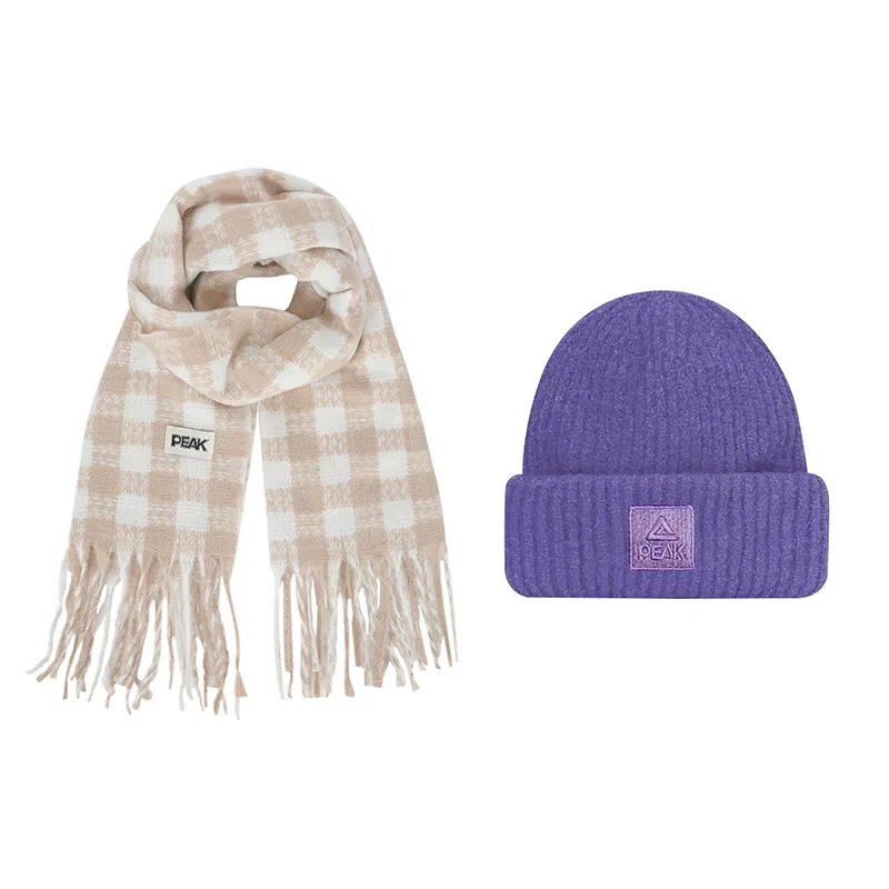 匹克 保暖套装千鸟流苏撞时尚百搭 绒线围巾 男女同款情侣款