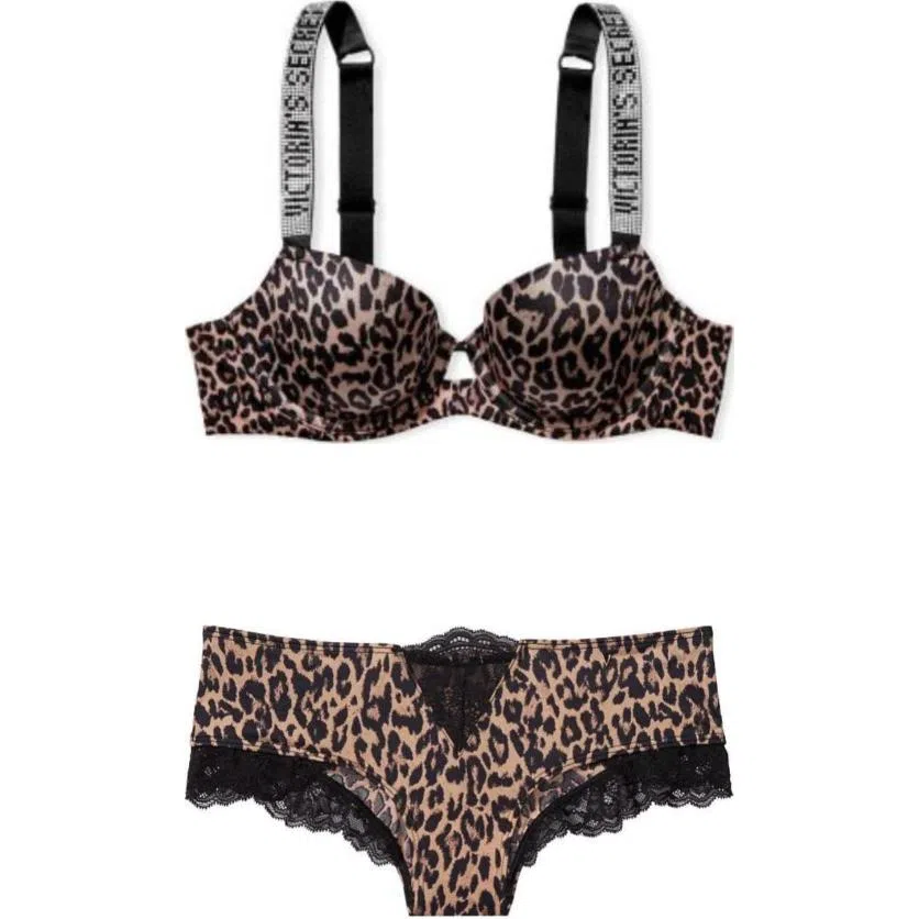 Victoria's Secret V Letter Bra Set Leopard