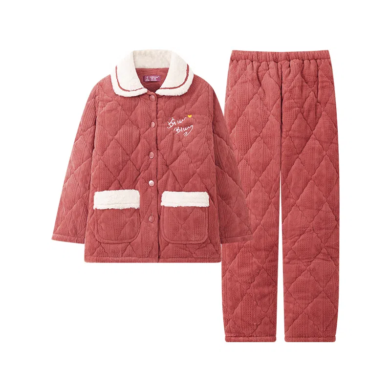 莫代尔 甜美保暖储温亲肤柔软细腻舒适长袖轻盈家居服可外穿睡衣套装 女款 砖红