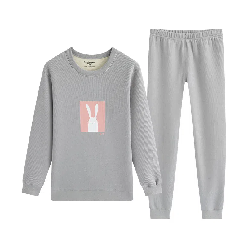 贴身领域 华夫格加绒加厚可爱圆领磨毛绒感秋衣秋裤防寒保暖套装 女款