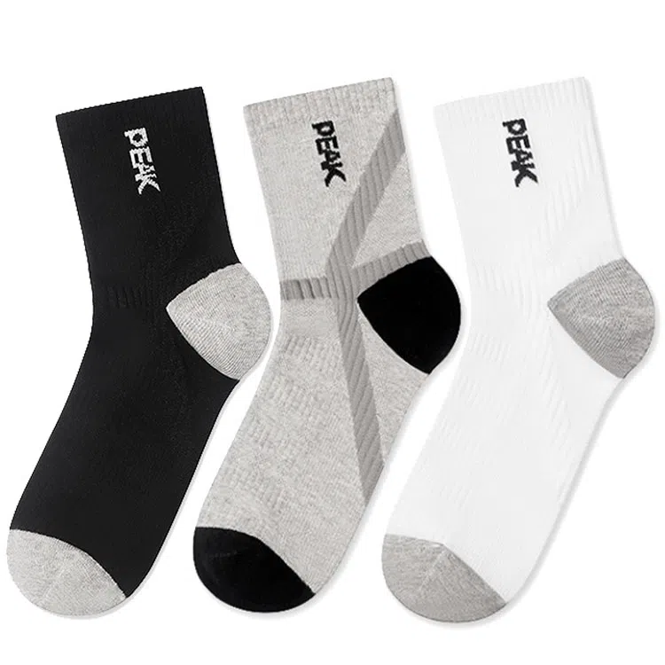 匹克 舒适透气休闲百搭吸汗防滑中筒袜 男女同款 三双装