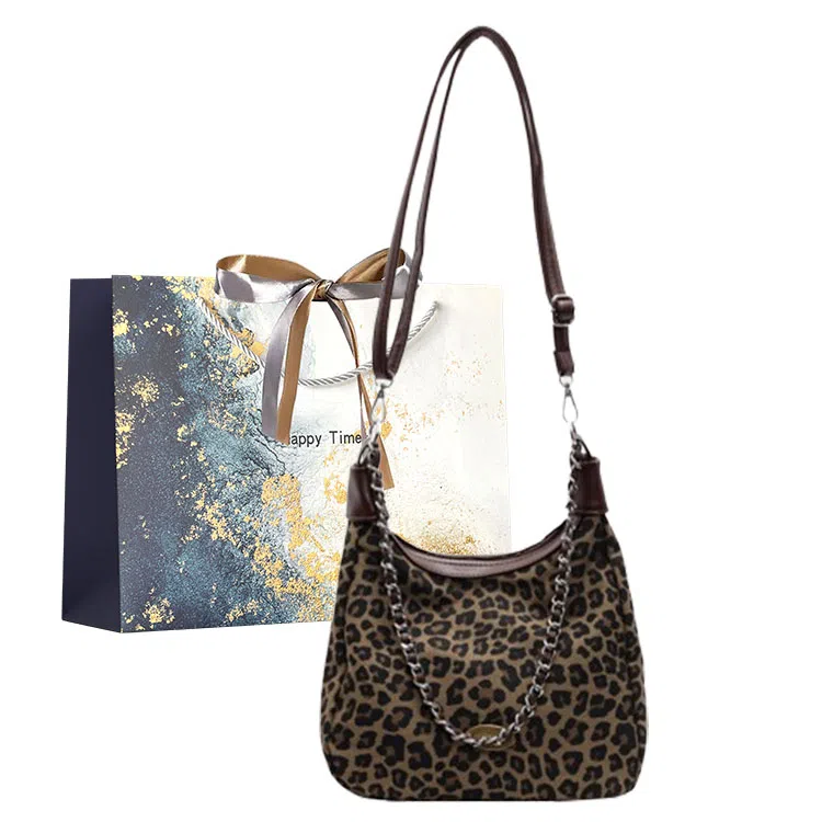 伊曼家 高级感时尚百搭链条通勤 帆布 单肩包 大号 女款 咖啡色/黑色