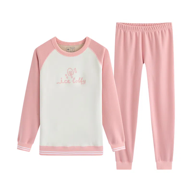 贴身领域 少女加绒加厚磨毛青少年可爱甜美亲肤舒适秋衣秋裤防寒冬季保暖套装 女款