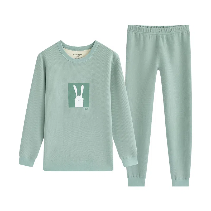 贴身领域 华夫格加绒加厚可爱圆领磨毛绒感秋衣秋裤防寒保暖套装 女款