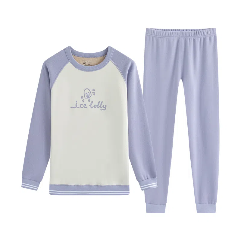 贴身领域 少女加绒加厚磨毛青少年可爱甜美亲肤舒适秋衣秋裤防寒冬季保暖套装 女款