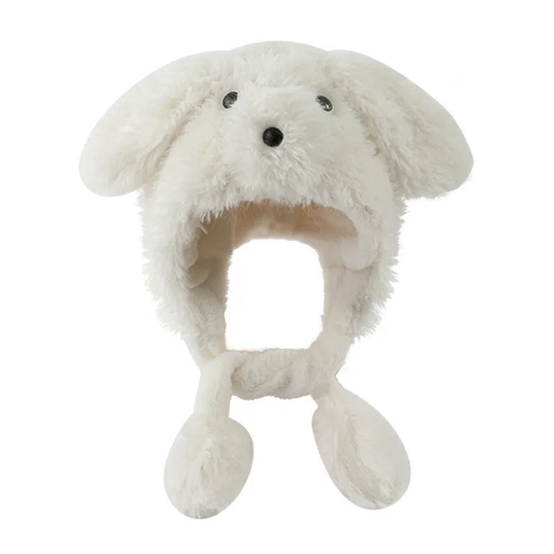 浪莎 耳朵会动可爱小狗秋冬季保暖加绒防寒护耳百搭 聚酯纤维 毛绒帽 女款