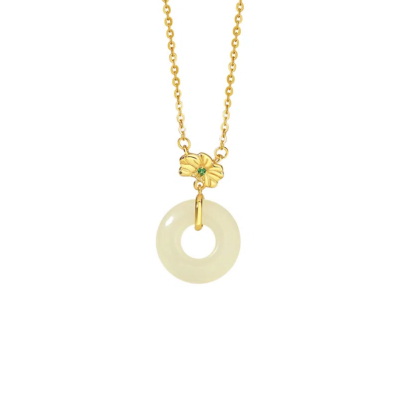 陌阡雪 【 步步生莲 莲生祥安】 新中式花朵平安扣闺蜜款可调节锁骨链小众设计#好运 项链 白玉 女款