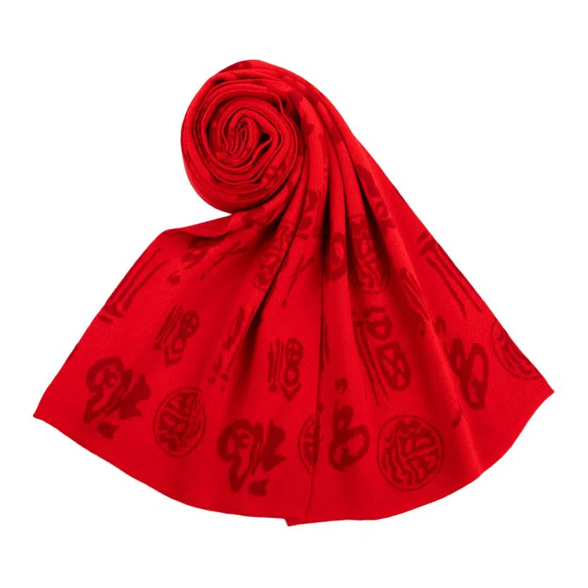 红豆 保暖针织加厚 羊毛 绒线围巾 男女同款情侣款 中国红大红