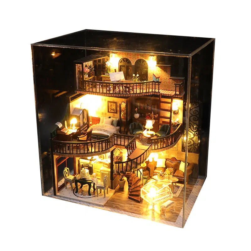 欧洛伊 手工微缩屋玩具手办复古建筑 拼装模型