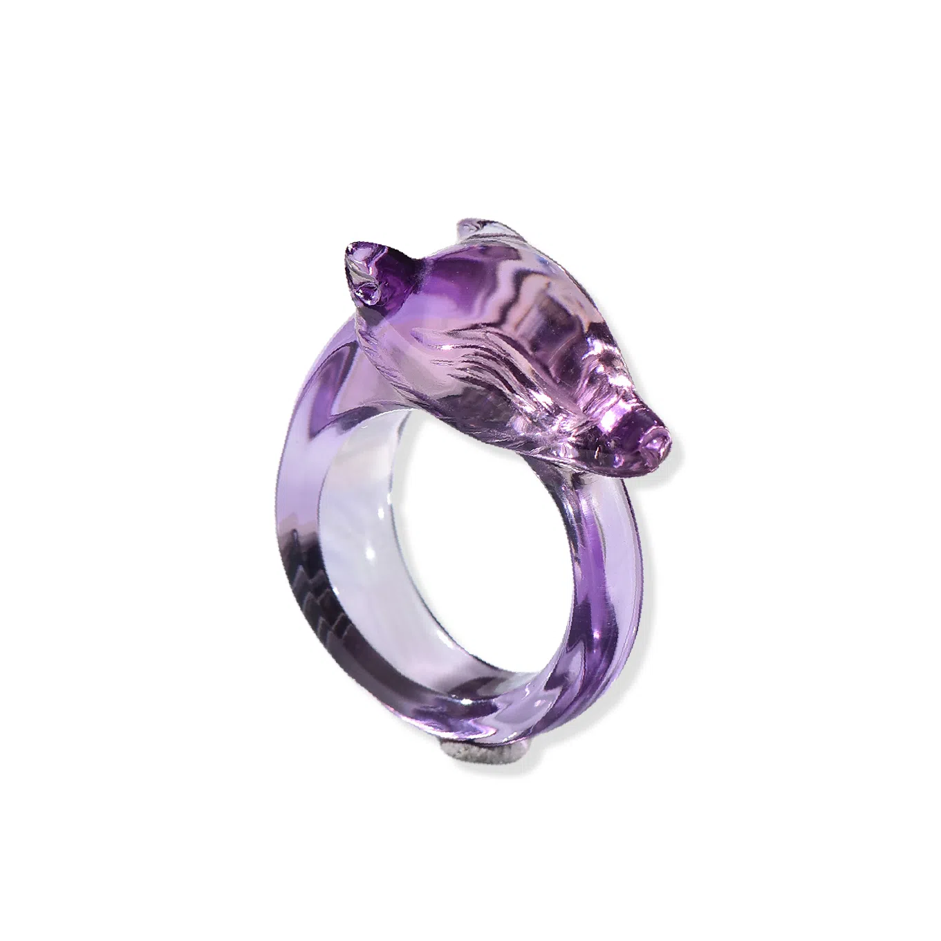 祥燕 高端孤品新中式国潮高净体紫晶八方来财旺桃花狐狸好运 水晶 戒指 男女同款情侣款