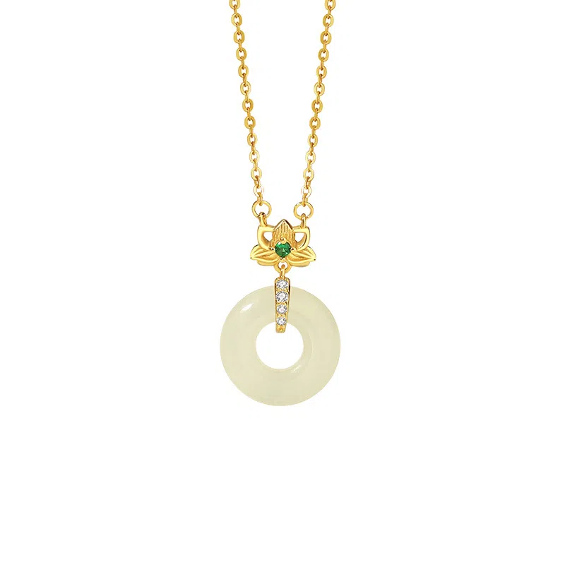 陌阡雪 【 步步生莲 莲生祥安】 新中式花朵平安扣闺蜜款可调节锁骨链小众设计#好运 项链 白玉 女款