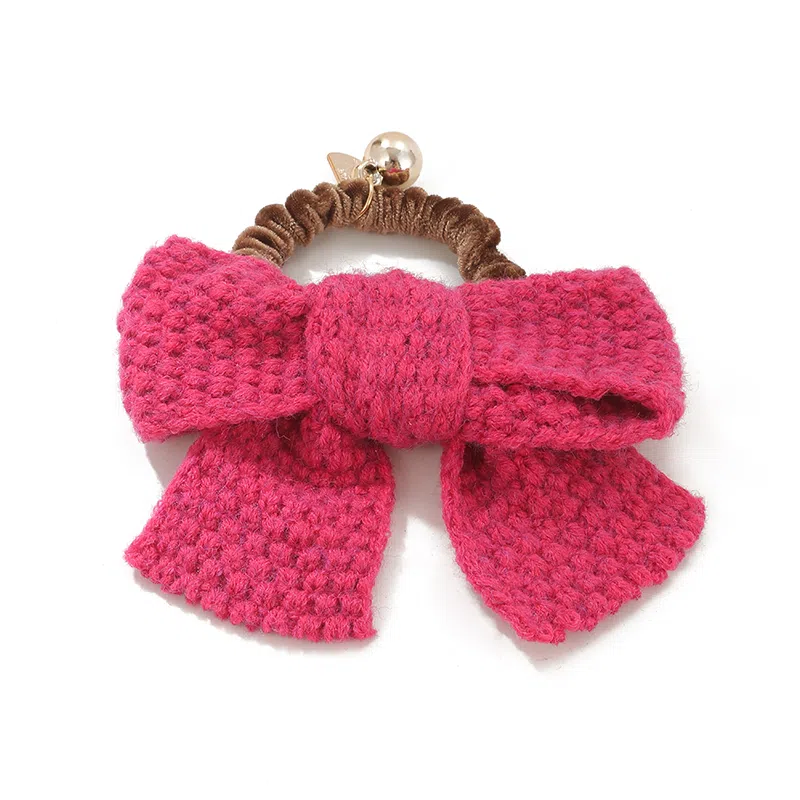 如花梦 甜美大蝴蝶结毛绒气质发夹毛线后脑勺发饰 针织 发圈 女款