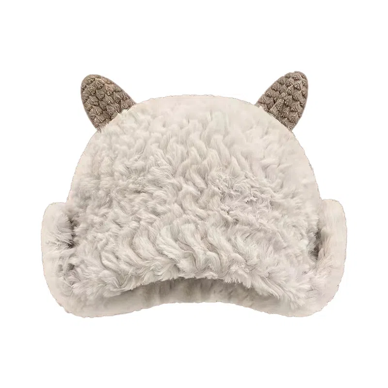 木林森 冬季小羊帽可爱毛绒雷锋帽显脸小保暖加绒加厚护耳大头围  腈纶 帽子 男女同款情侣款