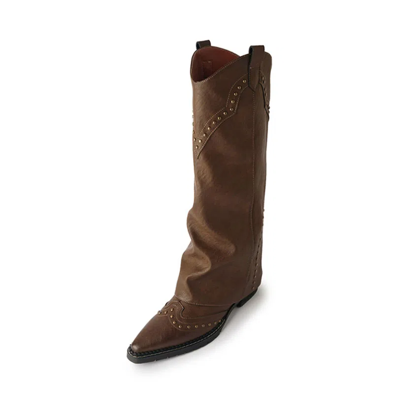西部风情时尚气质尖头铆钉裤管 高筒靴 女款