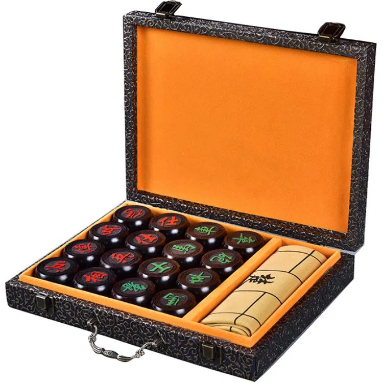 妙记 象棋中国象棋黑檀礼盒实木象棋皮革棋盘 桌游