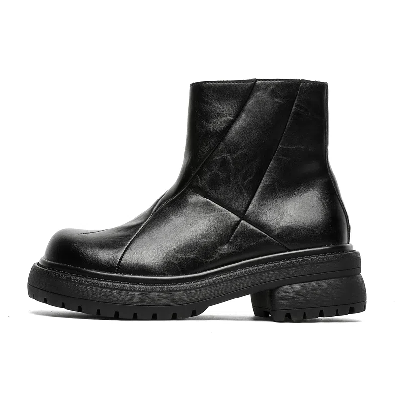 季季駺品 超纤皮 工装 时尚百搭 厚底舒适 短靴 男女同款 黑色