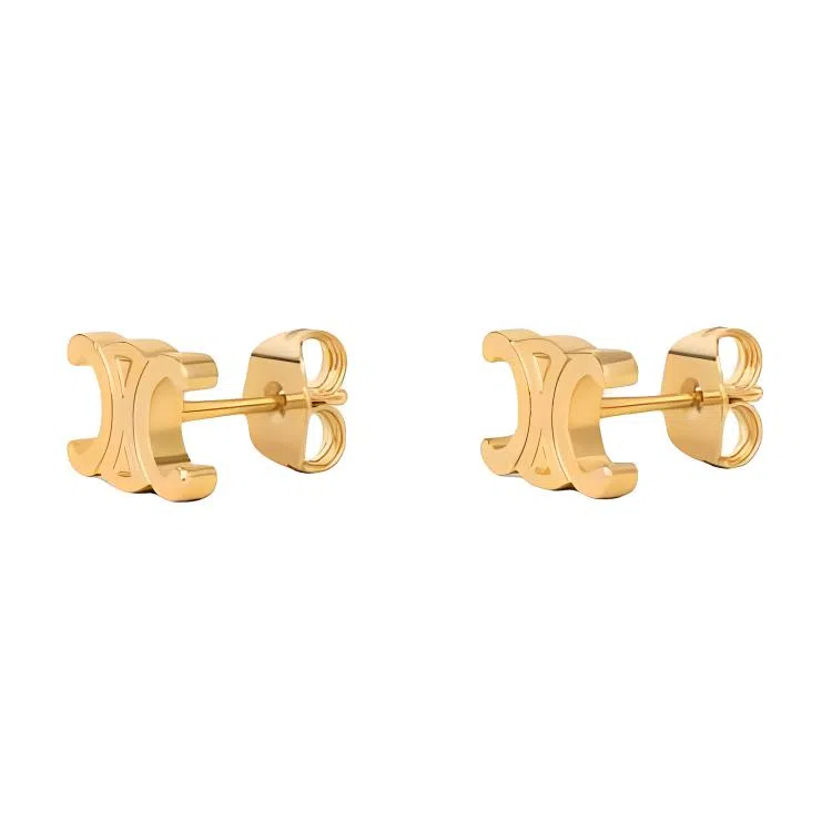 CELINE Logo Brass Earrings Gold