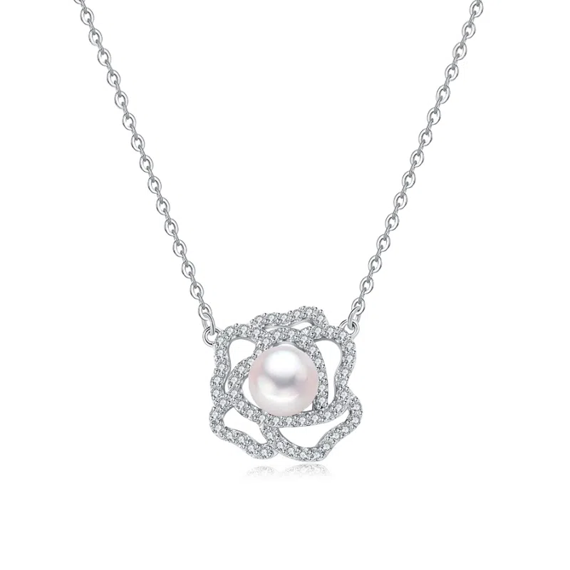 幸囍礼 【送礼臻选】 山茶花 法式时尚古典浪漫花卉 甜美森系甜蜜饰爱颈饰 淡水珍珠 项链 男女同款情侣款