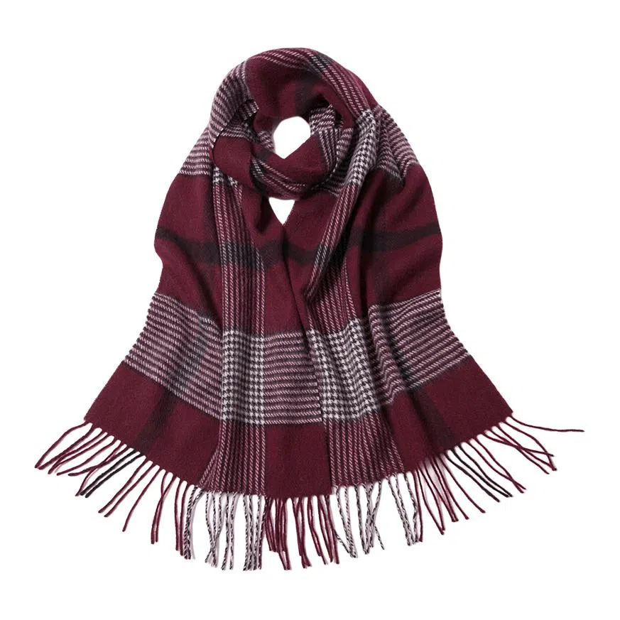 红豆 保暖加宽加厚经典英伦格 羊毛 绒线围巾 男款