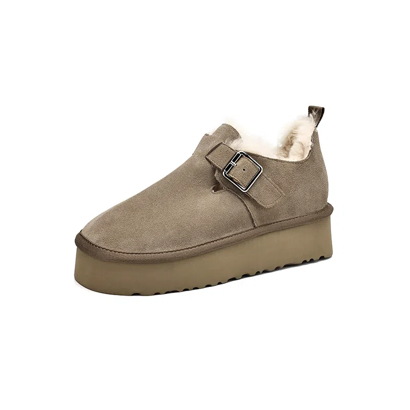 牛反绒 简约时尚加绒厚底圆头纯色保暖 及踝 雪地靴 女款