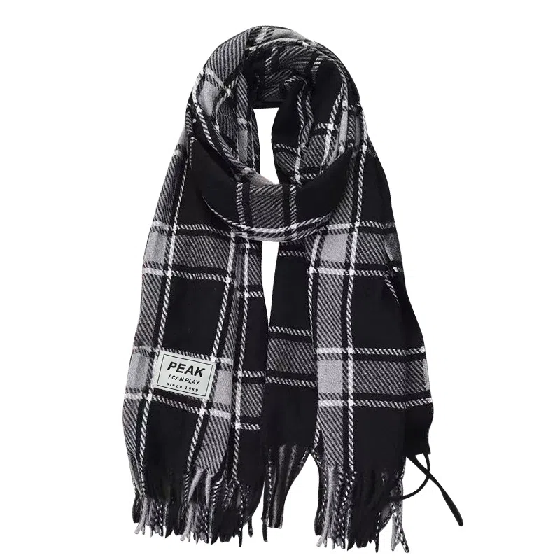 匹克 秋冬季高级氛围感格子韩式英伦风加厚舒适保暖 绒线围巾 男女同款情侣款