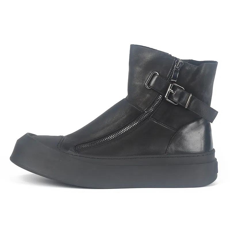 泰点 牛皮 时尚 潮流 厚底 短靴 男款 黑色