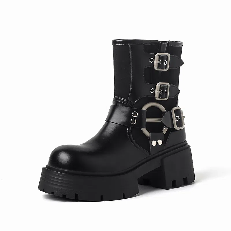 牛皮 圆头擦色金属厚底潮流简约复古百搭 短靴 女款