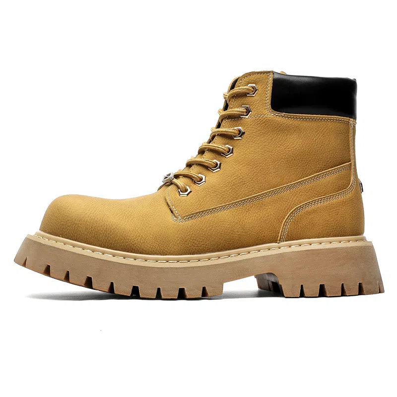 马丁靴男女同款情侣短靴 增高大黄靴 英伦风侧拉链户外登山工装靴