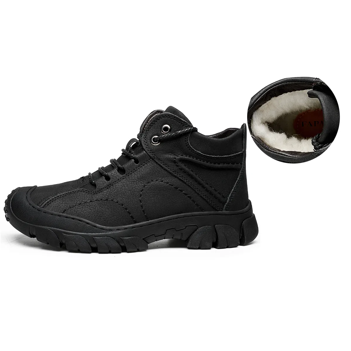法派 二层牛皮 保暖时尚舒适 短筒 户外靴 男款 黑色
