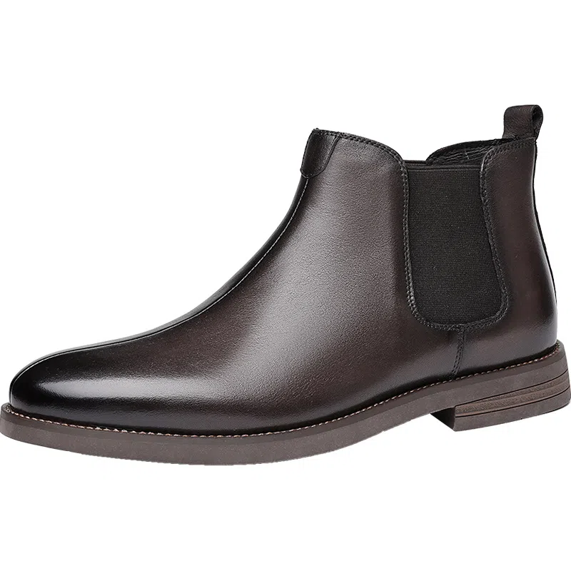 澳伦 头层牛皮 软皮舒适 及踝 切尔西靴 男款 棕色