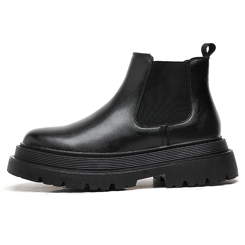 卡奇奥蒂 超纤皮 加绒 英伦风舒适 短筒 切尔西靴 男款 黑色