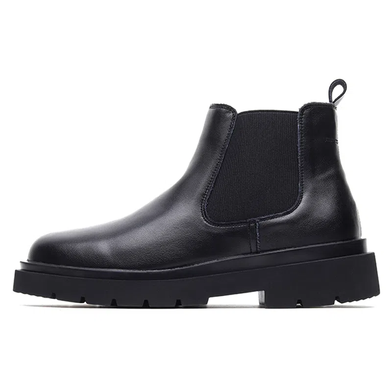 威世米邦 超纤皮 厚底百搭 英伦潮流 简约 短筒 切尔西靴 男款 黑色