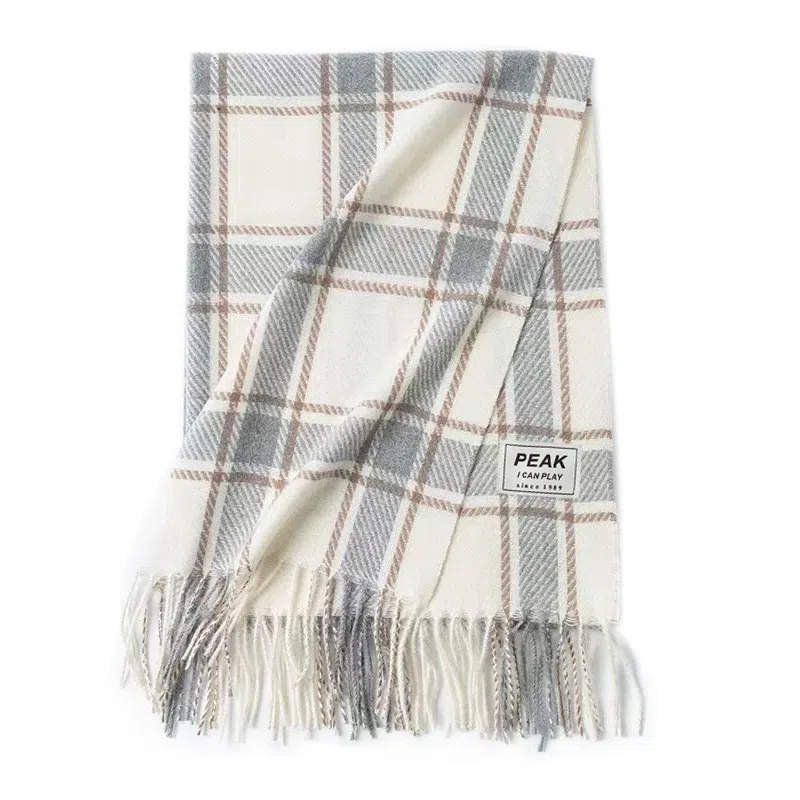 匹克 秋冬季流苏格子撞色英伦风加厚防寒保暖 绒线围巾（礼盒可选） 男女同款情侣款