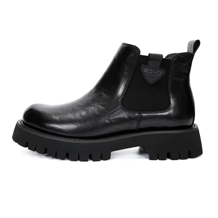 凯玛龙 二层牛皮 舒适时尚 短筒 切尔西靴 男款 黑色