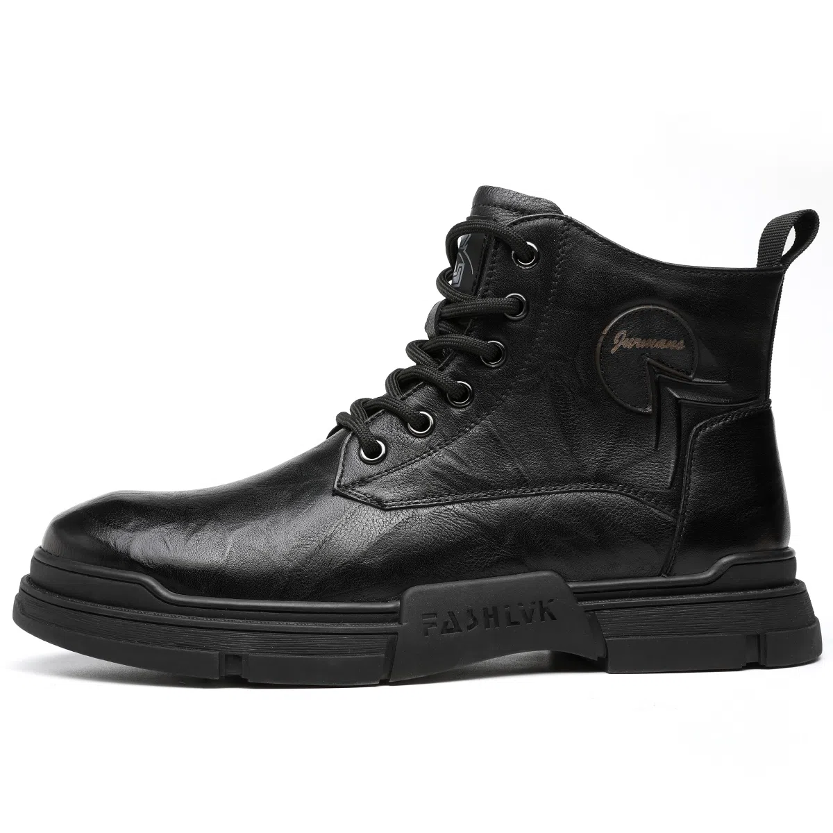 法派 头层牛皮 加绒保暖休闲 中筒 户外靴 男款 黑色