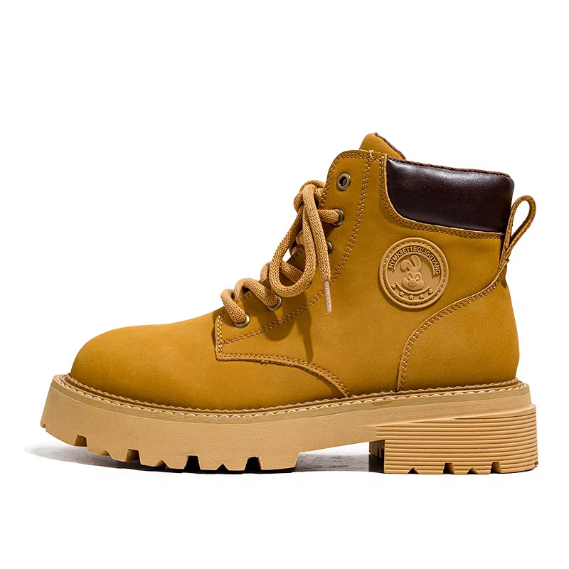 威世米邦 超纤皮 通勤厚底 中筒  系带 圆头 户外 登山  大黄 短筒 马丁靴 男款 黄