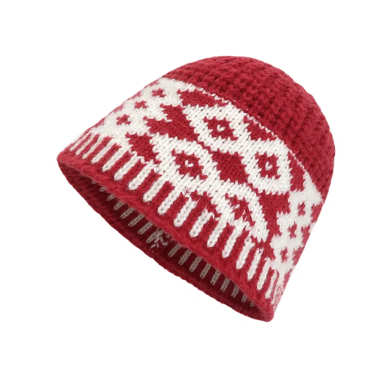 北极绒 复古拼色菱形格 百搭毛线秋冬显脸小包头保暖冷帽 聚酯纤维 绒线帽 男女同款情侣款