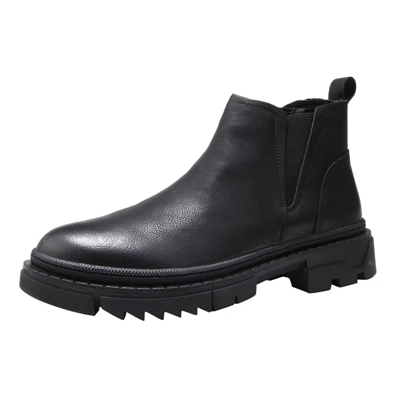 铭意途 超纤皮 圆头厚底 舒适百搭  增高耐磨 短筒 切尔西靴 男款 黑色