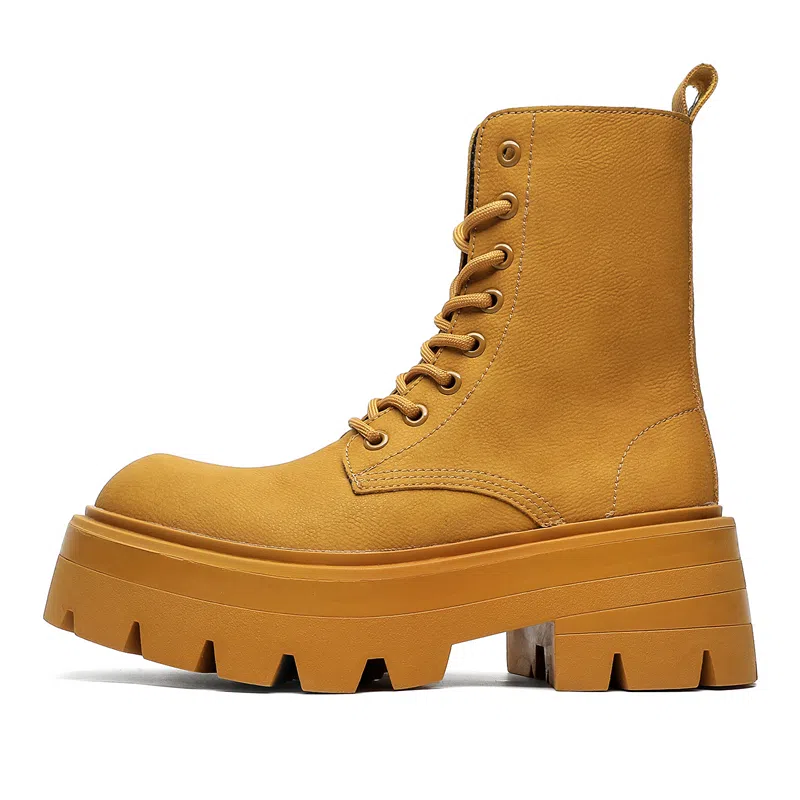 男士增高英伦风大头厚底中帮工装机车德比 马丁靴 男女同款