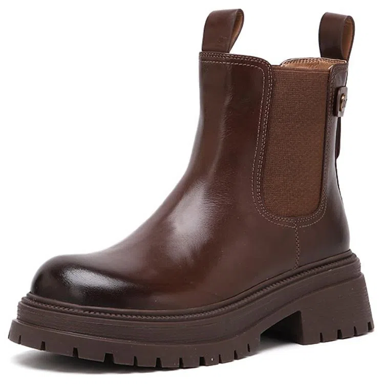 百思图 牛皮革 时尚简约烟筒靴通勤 短筒 切尔西靴 女款